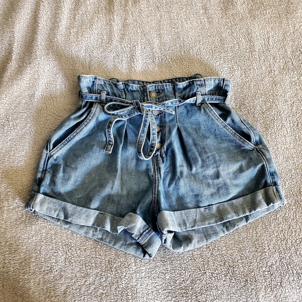 Hollister Blue Bag Shorts Button Fly 4 Pockets Spring Summer Boho
